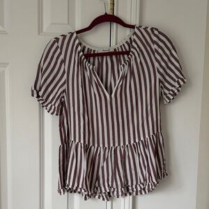 Madewell Striped V-Neck Ruffle Hem Top Size XS